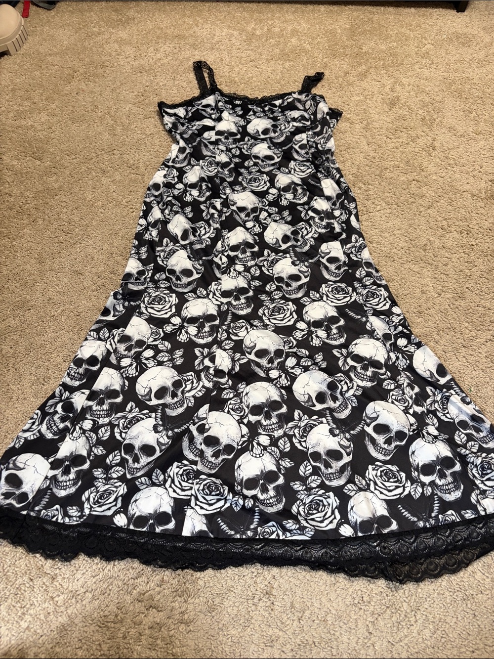 ROMWE Goth HorrorSkull and Rose Full Length Slip Dress XL Halloween